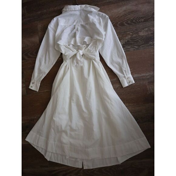 Free People OB1817734 Women's Sz XS White Isley L/S 2-in-1 Cotton Midi Dress - Picture 12 of 15